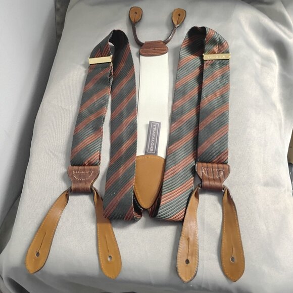 ❤️ TRAFALGAR Copper and Green Reptile Trim Silk Braces Suspenders - Picture 9 of 12